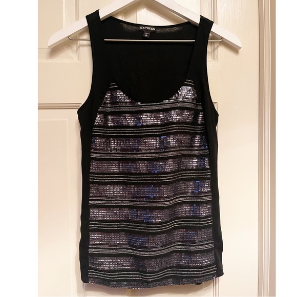 Express Sequin Tank Top Black Silver - Picture 2 of 5